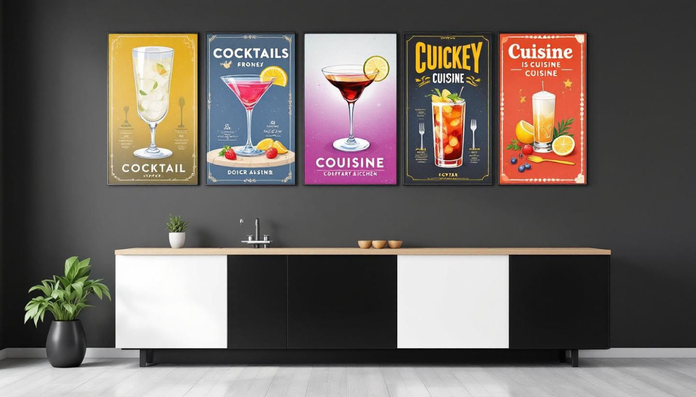 Créer une galerie murale avec des affiches de cocktails et de cuisine